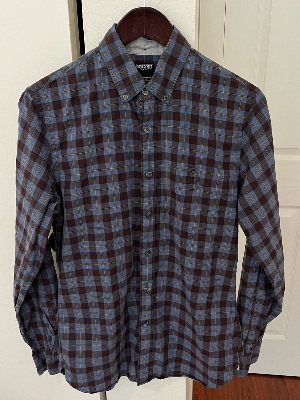 Todd Snyder Men's Blue & Brown Plaid Cotton Button-Down Shirt